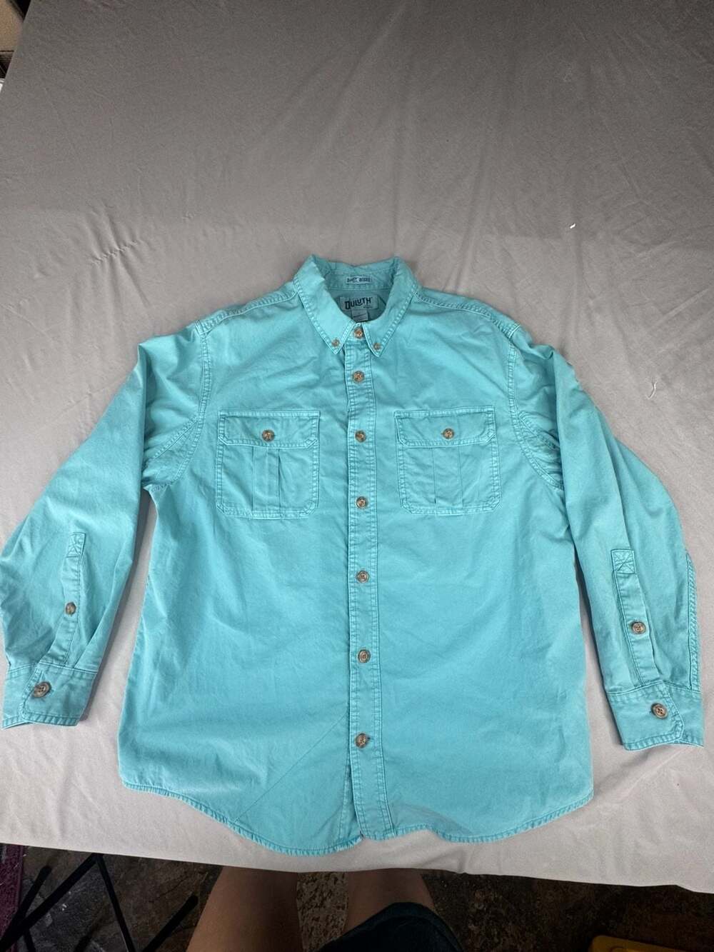 Duluth Trading Co. Untucked Shirt Size L Relaxed Fit Teal Long Sleeve